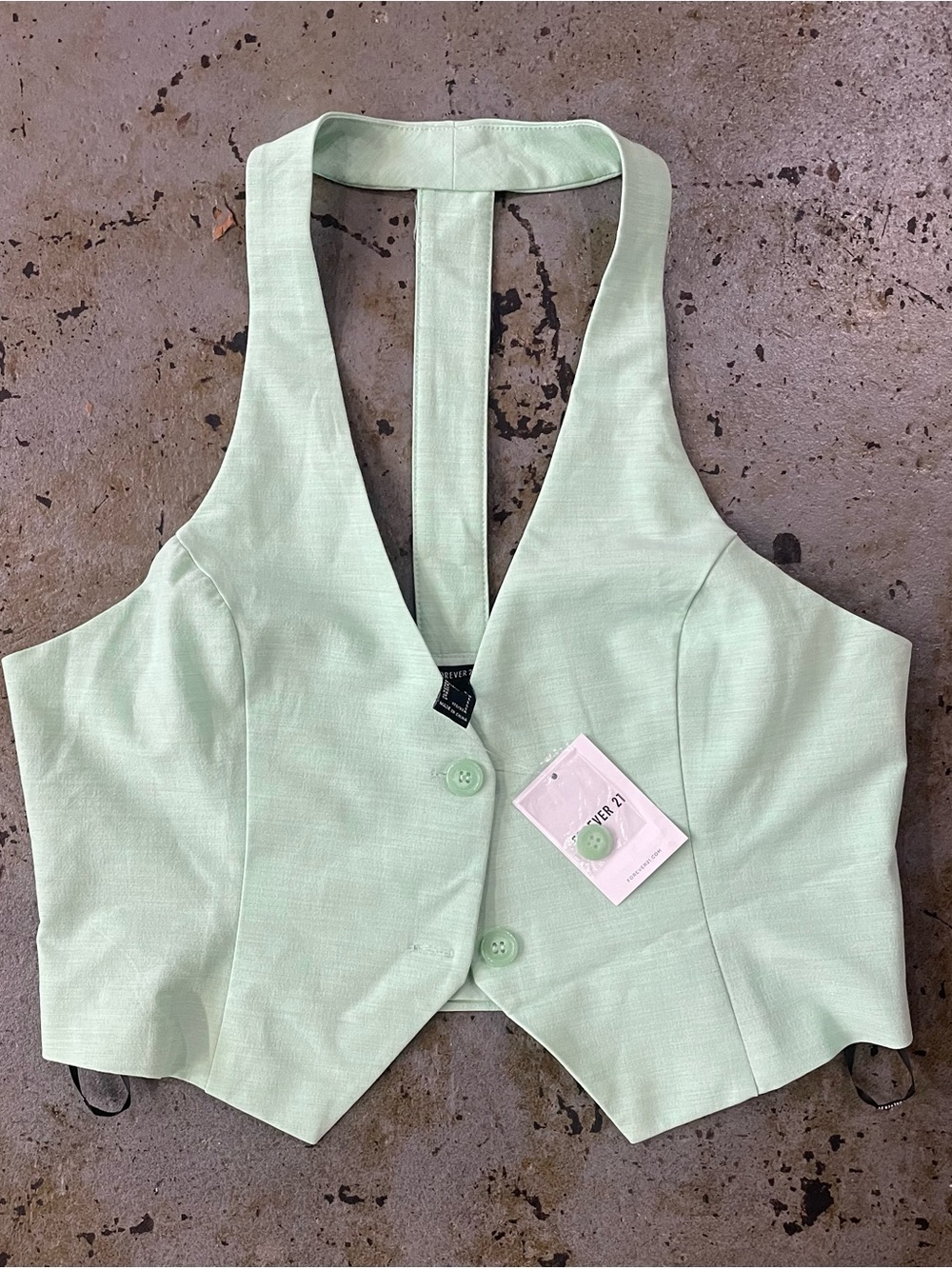Forever 21 NWT Mint Green Button-Up V-neckline Vest with Razorback Size L